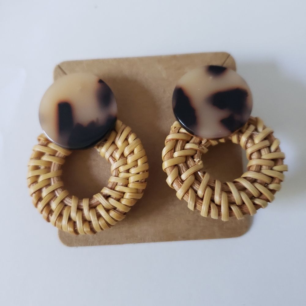 Tortoise rattan earrings